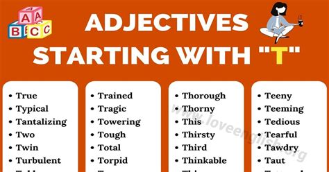 Adjectives That Start With T 100 Useful Descriptive Words Beginning