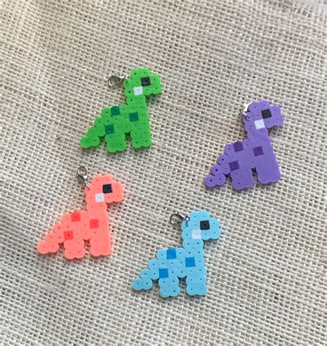 Cute Dino Perler Bead Keychains Etsy Easy Perler Beads Ideas Easy