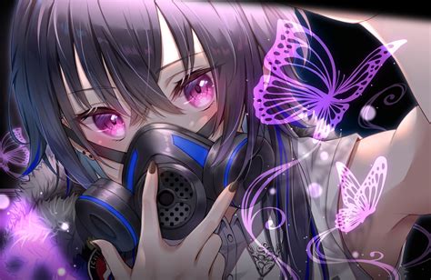 Anime Anime Girls Toki Ship8 Artwork Dark Hair Purple Eyes Gas Masks