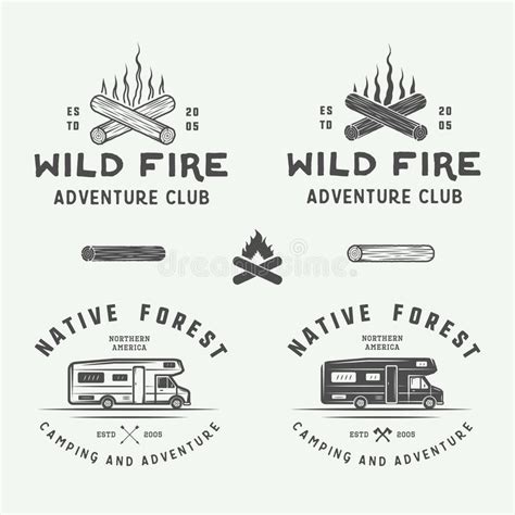 set of vintage camping labels badges and logos stock vector illustration of camping active