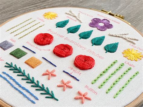 Beginner Embroidery Kit Learn 10 Different Stitches Embroidery Etsy