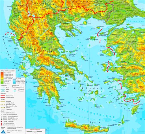 Physische Karte Griechenland Europakarte