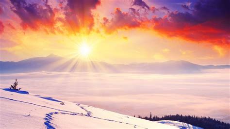 Landscape Winter Sunset Snow Ice Wallpapers Hd