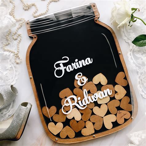 Also you have a choice of buying with a box for hearts or without it. Mason Jar Guestbook - Custom Bride & Groom Names | Custom ...