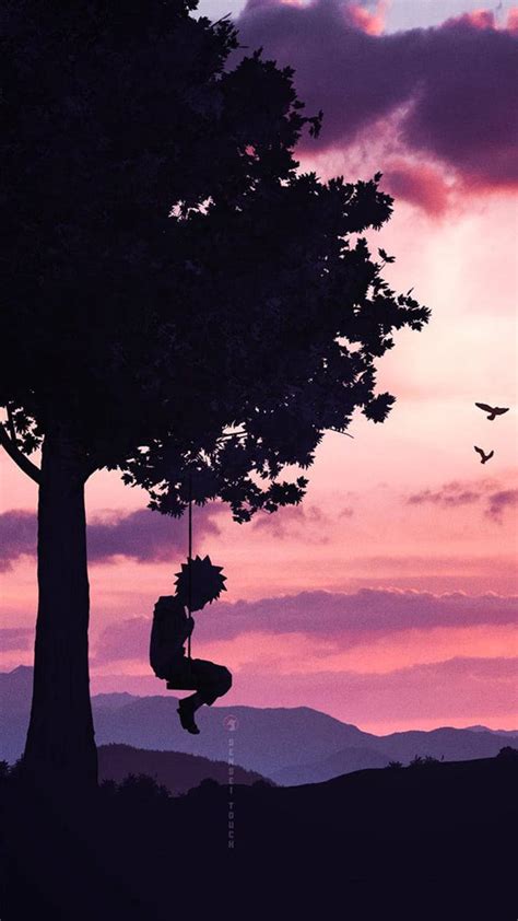 Download Sad Naruto On Swing Silhouette Wallpaper