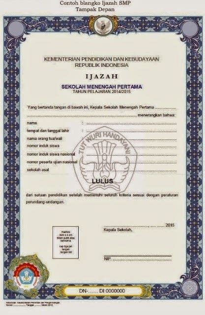 Contoh Blanko Ijazah Sd Smp Sma Dan Smk Tahun 2015 Dadang Jsn