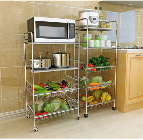 Buy 304 Stainless Steel Kitchen Racks Mobile Floor Standing Multi Layer