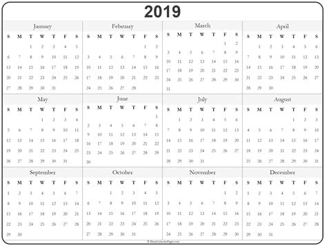 Printable Year Calendar Calendar Templates