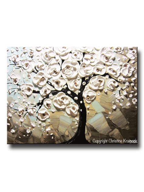 Original Art Abstract Painting White Flowering Tree Che