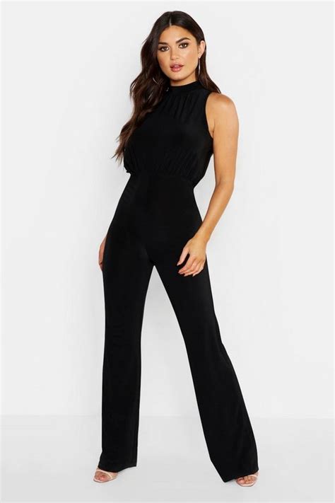 High Neck Ruched Jumpsuit Boohoo Jumpsuit Ruching One Shoulder