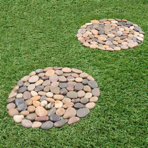 2 X Pebble Stepping Stones Round Circular Garden Rock Slabs Lawn Ebay