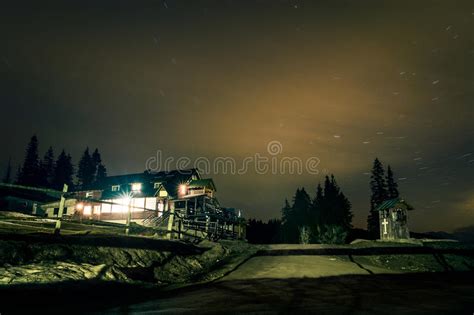 Mountain Cottage Under The Night Sky Stock Photo Image Of Relaxation