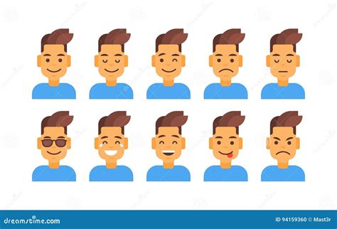 Profile Icon Male Different Emotion Set Avatar Man Cartoon Portrait