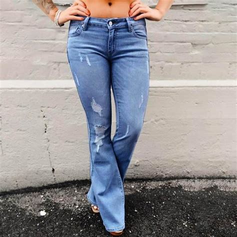 Fashion Mid Rise Stretchy Ripped Wide Leg Boot Cut Jeans Pure Fit Story