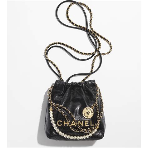 Chanel 22 Mini Handbag Shiny Crumpled Calfskin Crystal Pearls And Gold