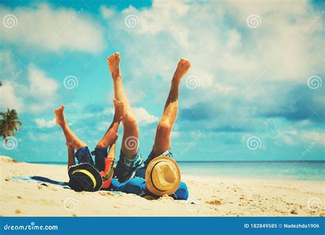 Father And Little Son Play On Beach Stock Image Image Of Father Coast 182849585