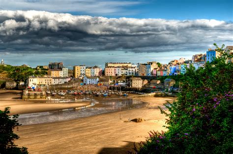 United Kingdom Houss River Sky Tenby Wales Cities Wallpapers Hd