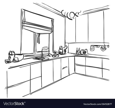 Kitchen Interior Sketch Home Furniture Royalty Free Vector