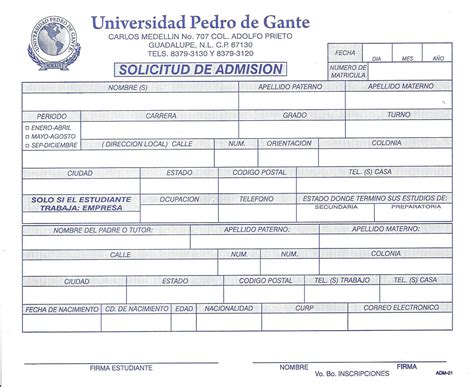 Solicitud De Admisión Universidad Pedro De Gante
