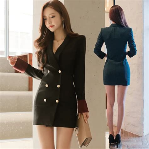 Women Dress Double Breasted Korean Fashion Dress Sexy Professional Suit Office Lady Outfit