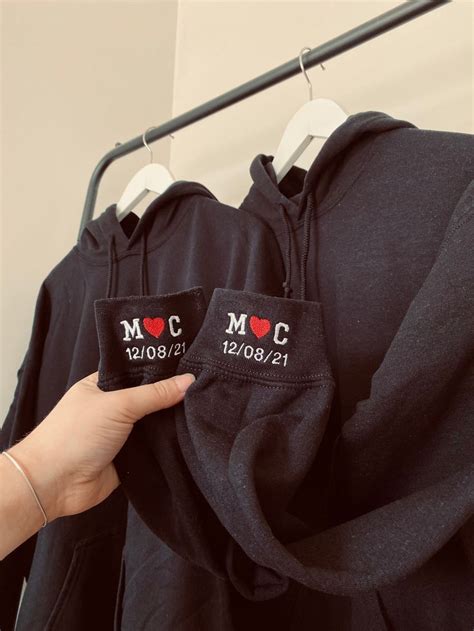 Personalised Embroidered Couples Matching Hoodies Initials With Love