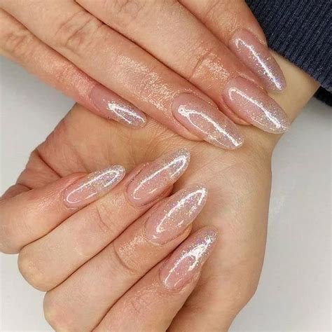 Shimmery And Clear Oval Acrylic Nails Almond Acrylic Nails Oval Nails