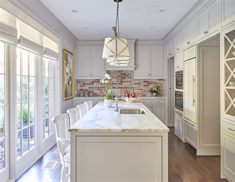 Classic White Kitchen Brick Red Backsplash The Glam Pad