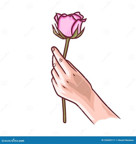 Illustration Of A Hand Holding Rose Flowers Stock Vector Illustration