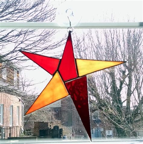 Stained Glass Star Suncatcher Star Ornament Red Orange