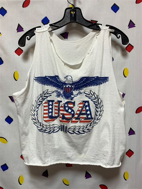 Cut Up Cropped Usa Tank Top Patriotic Eagle Graphic As Is Boardwalk