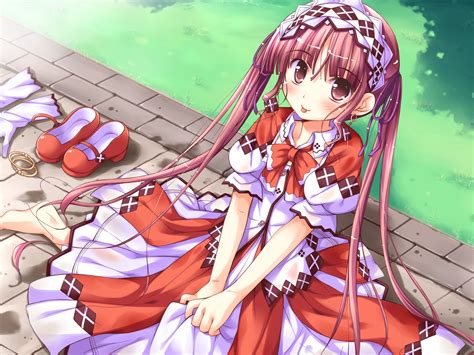 Barefoot Blush Dress Game Cg Ko~cha Loli Long Hair Minette Red Eyes Red