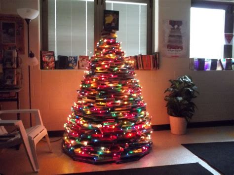 Our Classroom Christmas Treewith Lights Its Made Of Books