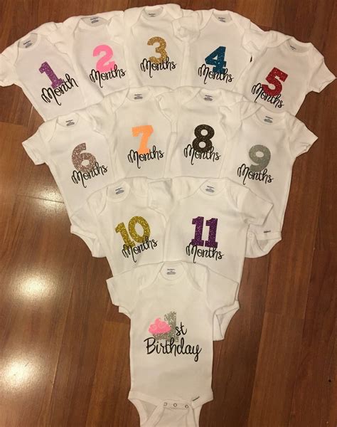 Set Of 12 Monthly Milestone Onesies For Baby Etsy Cricut Baby