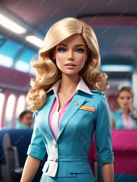 Premium Ai Image Barbie Doll In Stewardess Outfit