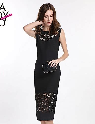 women s work dress solid midi sleeveless polyester spring summer fall inelastic opaque thin