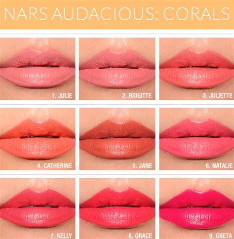 the corals are stunning again i love every single one nars audacious lipstick swatches nars