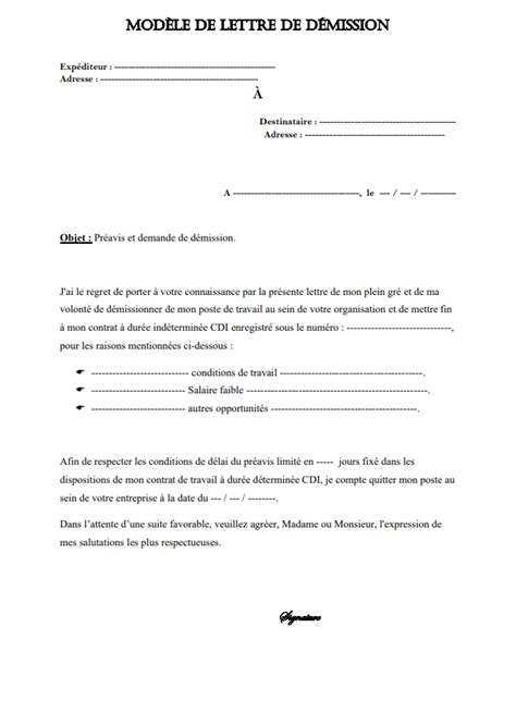 lettre démission intérim pour cdi