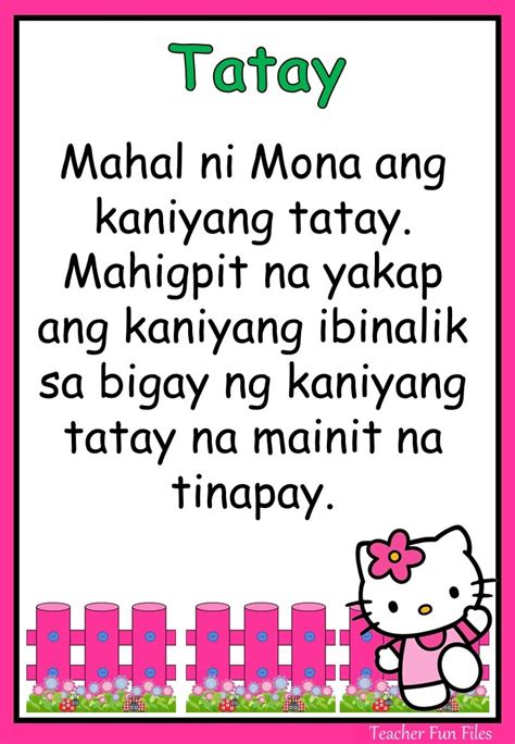 Teacher Fun Files Tagalog Reading Passages Hello Kitty Theme