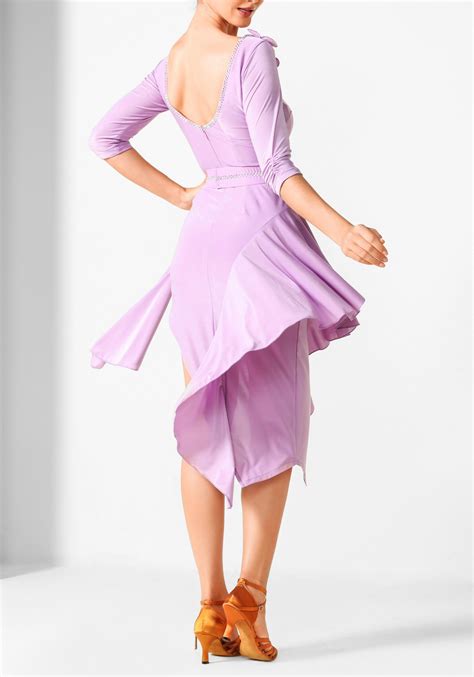 Lavender With Drop Flounce Latin Rhythm Crepe Ruffle Practice Dance Dress