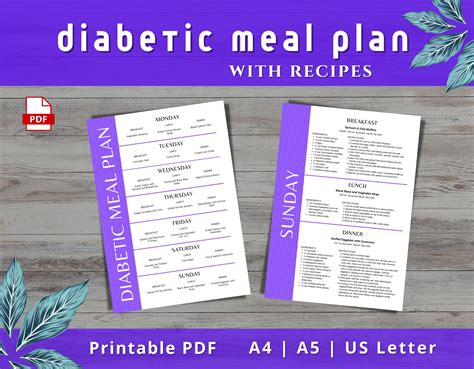 7 Day Diabetic Meal Plan With Recipes Pdf Printable Diabetic Etsy Uk