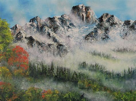 Canadian Rockies Autumn Morning Mist Painting By Shirley Heyn Fine