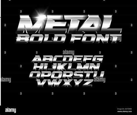 Font With Metallic Texture Chrome Alphabet Wide Bold Industrial