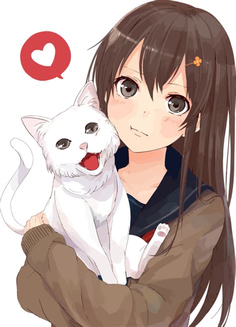 Download Transparent Brown Hair Anime Catgirl Drawing Anime Girl With Cat Png Pngkit