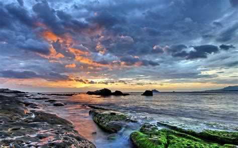 3840x2160 Resolution Seashore And Rocks Water Sunset Clouds Sea