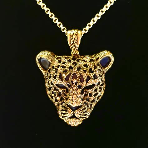 Black Panther Pendant Or Necklace With Gold Rhinestones Etsy Gold