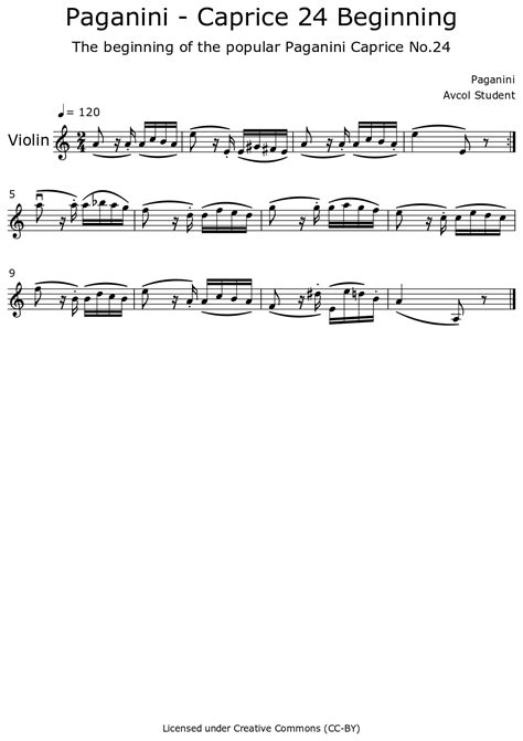 Paganini Caprice 24 Beginning Sheet Music For Violin