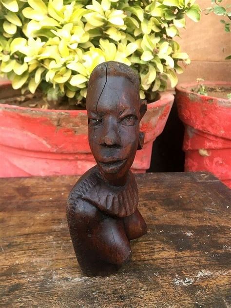 Vintage Wood Hand Carved Black African Tribal Woman Figurine Sculpture