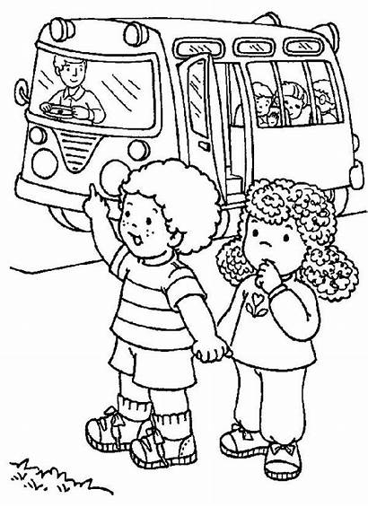 Coloring Bus Pages Students Stopping Kindergarten Waiting