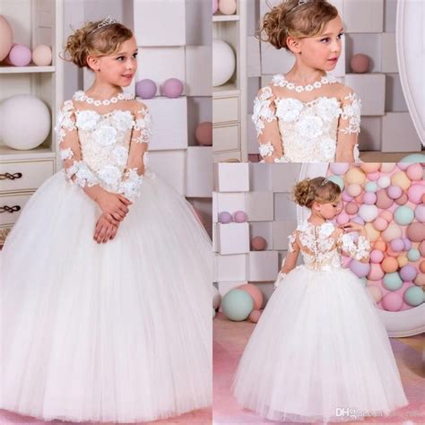 2017 New Cute Flower Girls Dresses For Weddings Long Sleeves Lace