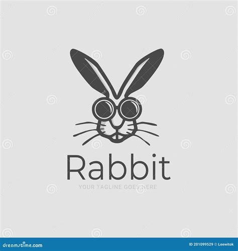 Cool Rabbit Head Logo Cute Cartoon Bunny Vector Illustration Stock